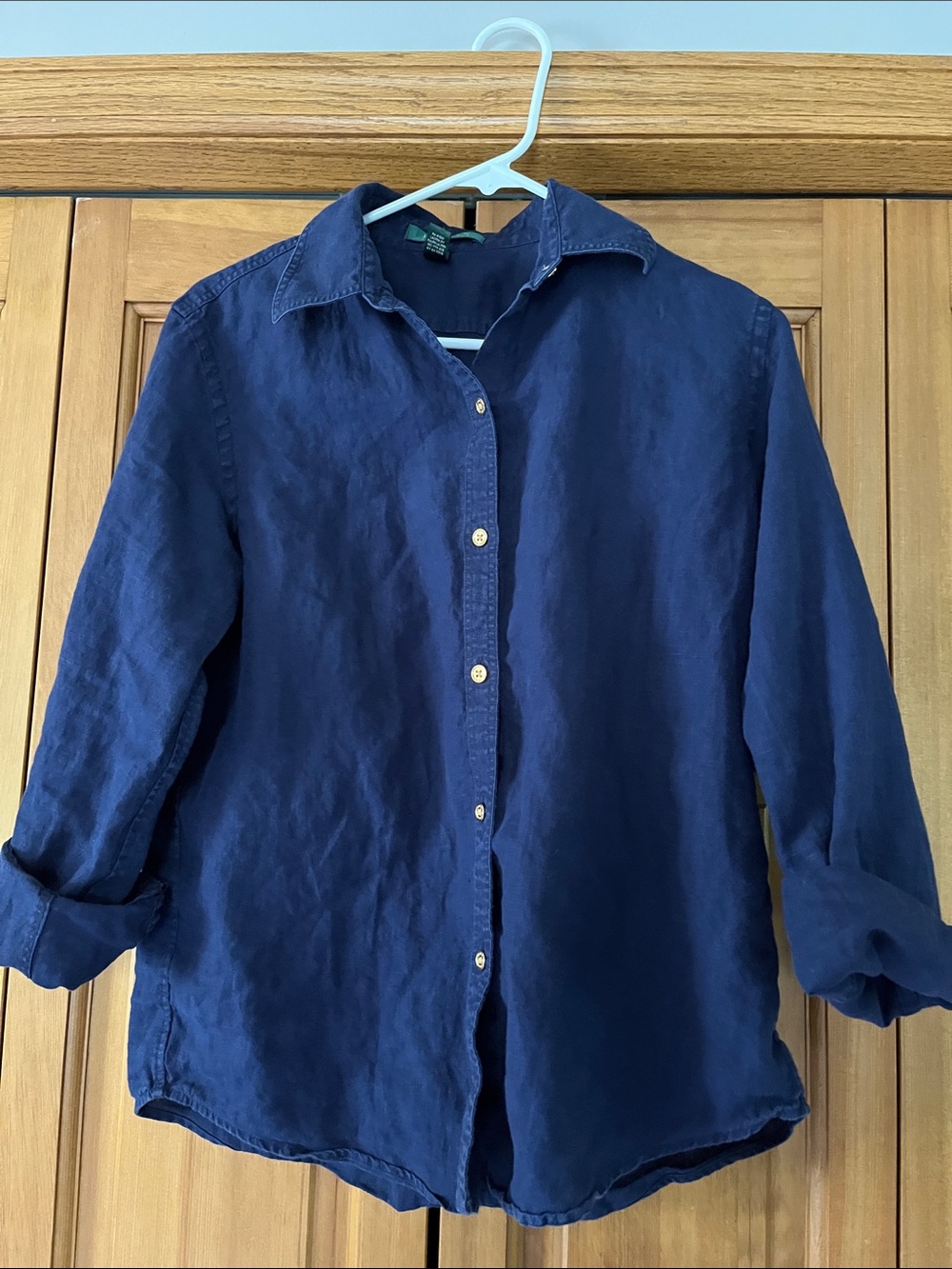 Lauren Ralph Lauren Navy Button-Down Linen Shirt